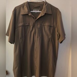 Mens Mondetta Olive Vented Zip Pockets Mesh Fishing Hiking Button Down
